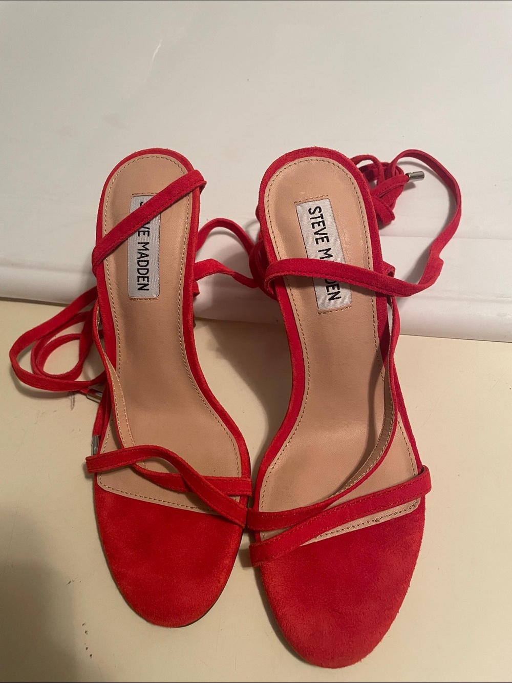 Steve Madden Amberlyn Red Suede Lace-Up Stiletto Heels